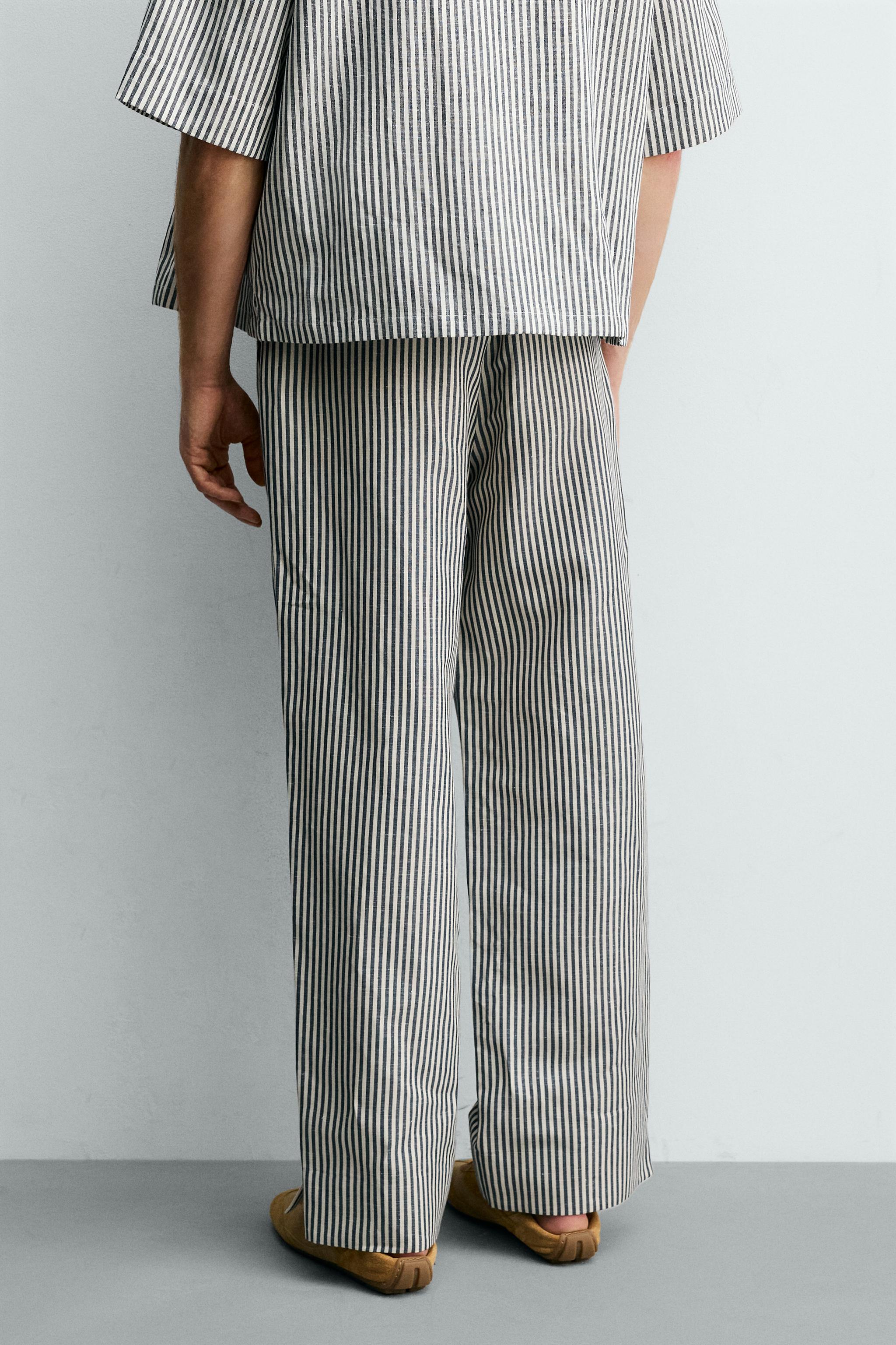PANTALON RAYURES COTON-LIN